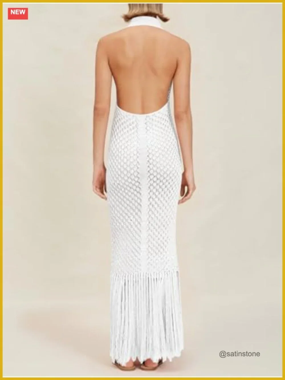 Sexy Backless Fringe Crochet Maxi Beach Cover Up Dress
